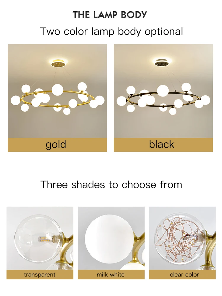 Living Room Ring Chandelier Nordic Glass Ball Ceiling Hanging Lamp For Hall Loft Vvilla Bedroom Dining Kitchen Golden Home Decor |