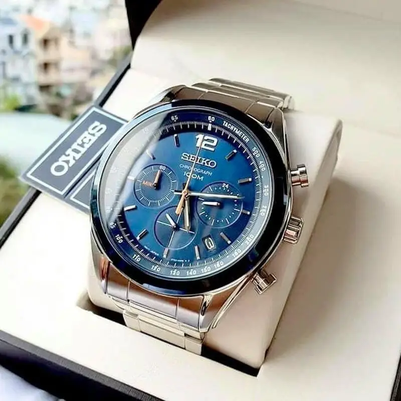 Мужские водонепроницаемые часы Seiko Neosports SSB091P1 синие циферблаты 45 мм стальной