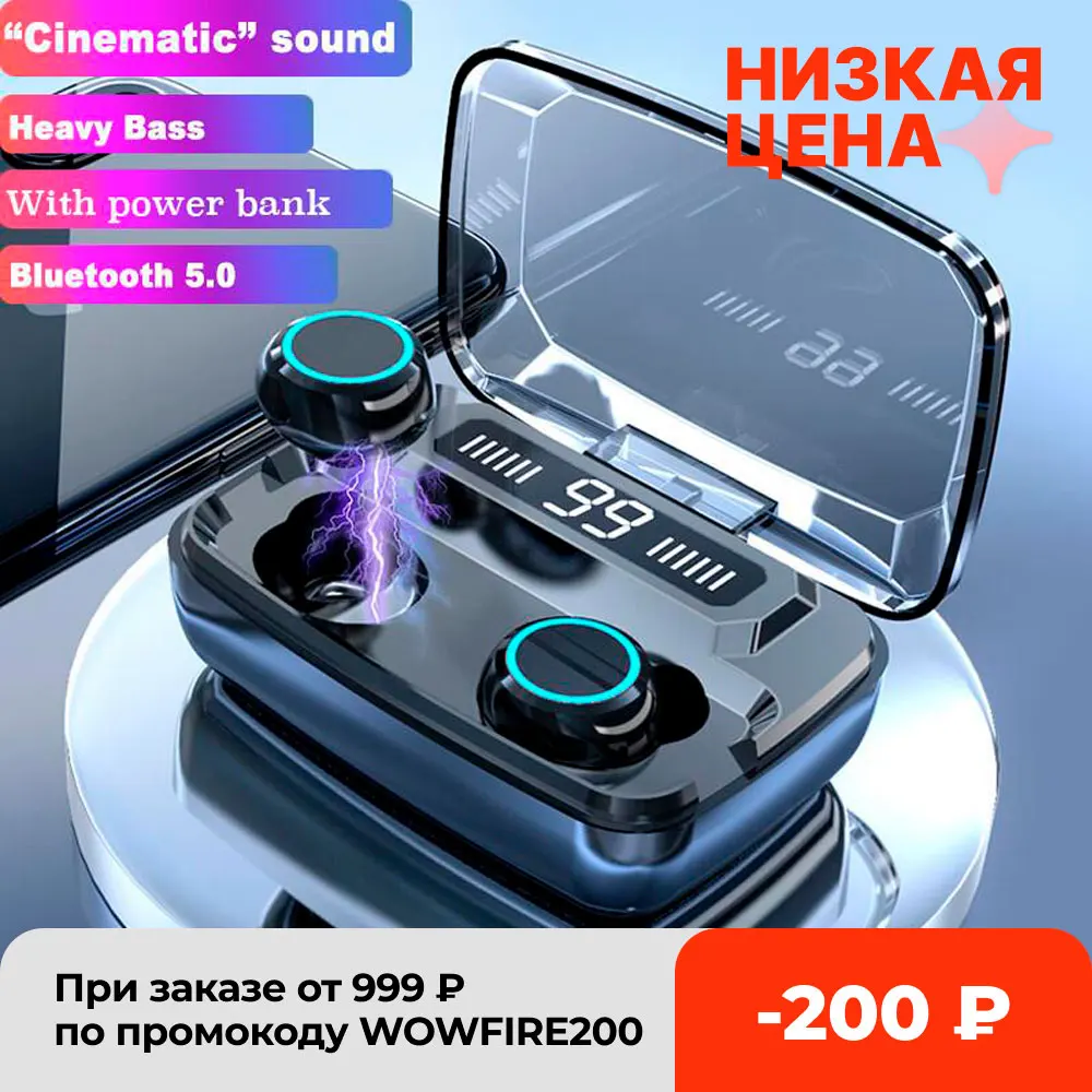 

3500mAh Wireless Earphones Bluetooth-Compatible V5.0 TWS Wireless Headphones LED Display With Power Bank Headset With Microphone