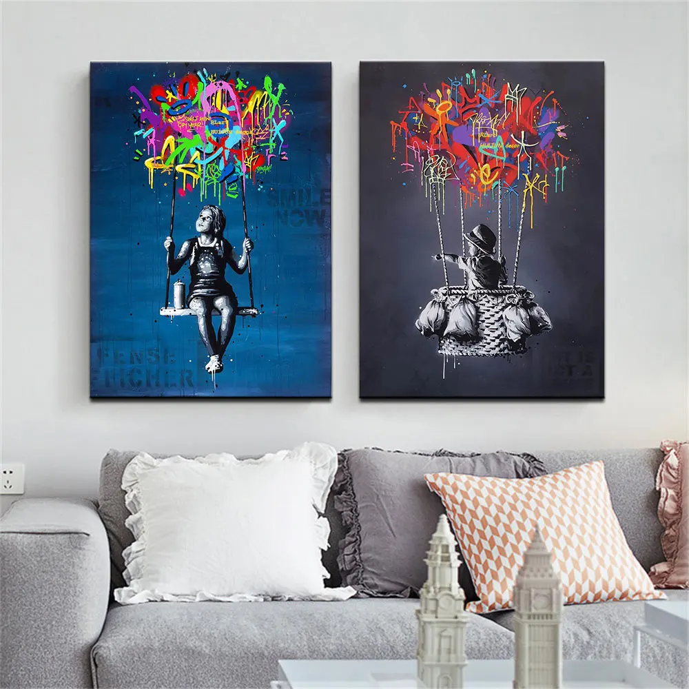 

Girl Swing Abstract Graffiti Pop Art Portrait Canvas Painting Home Decor Poster Print Wall Picture For Living Room Frameless
