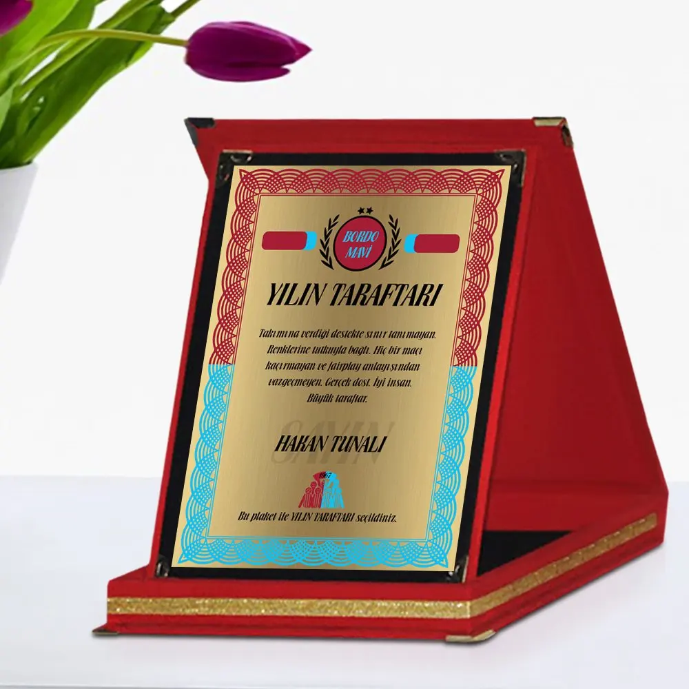 

Personalized Burgundy Blue Supporter Of The Year Red Plaque