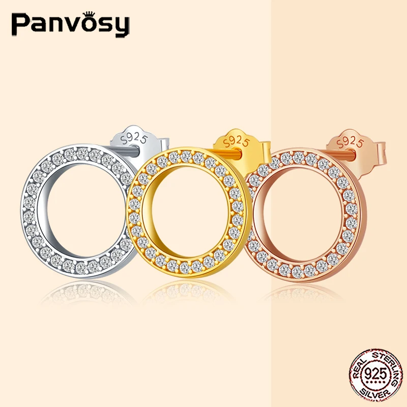 

New 925 Sterling Silver Hoop Earrings For Women Original Luxury Fashion Jewelry Crystals Rose Gold Round Ring Huggie Earring