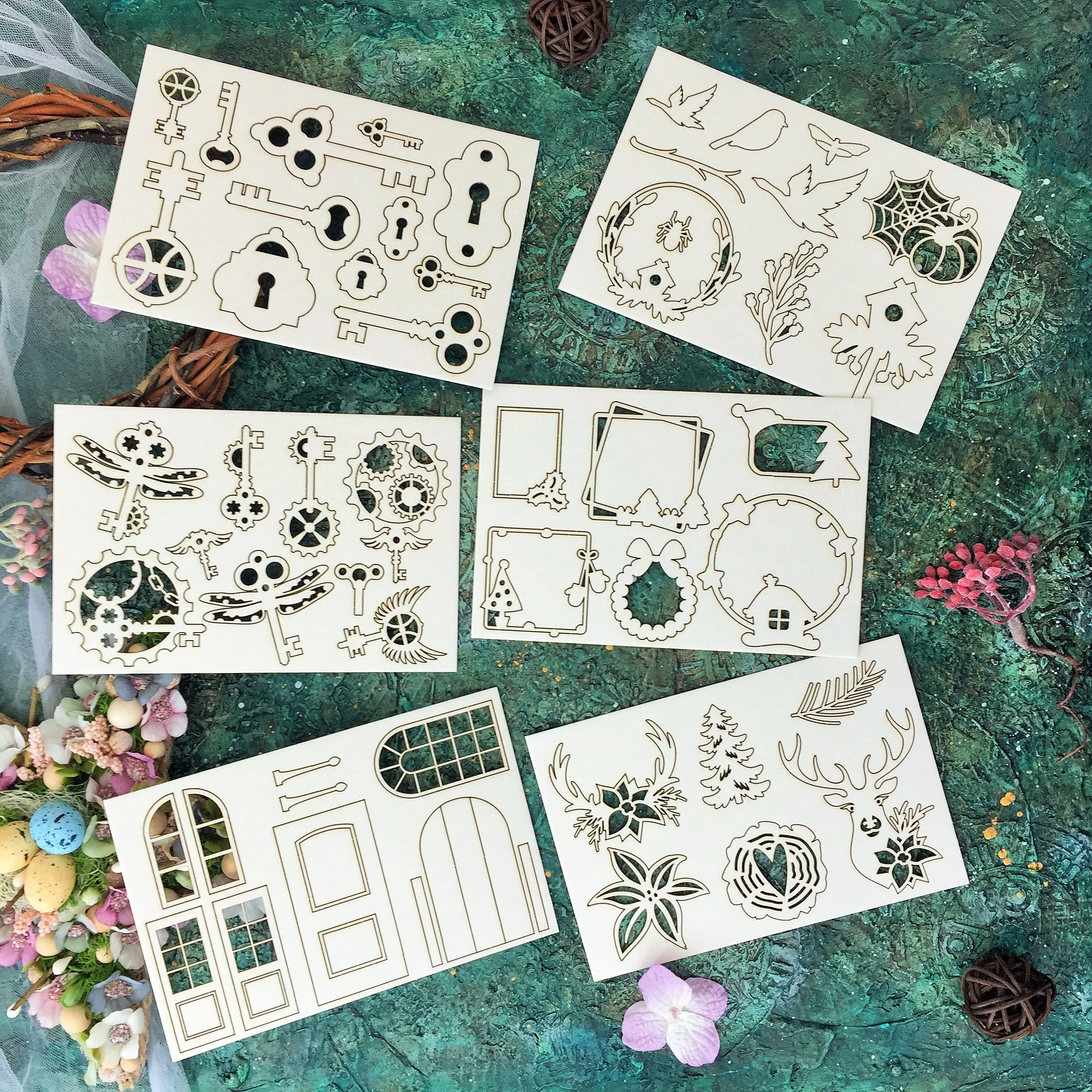 Chipboard for scrapbooking mix (lot) of cardboard 53 PCs-decoration on different themes |