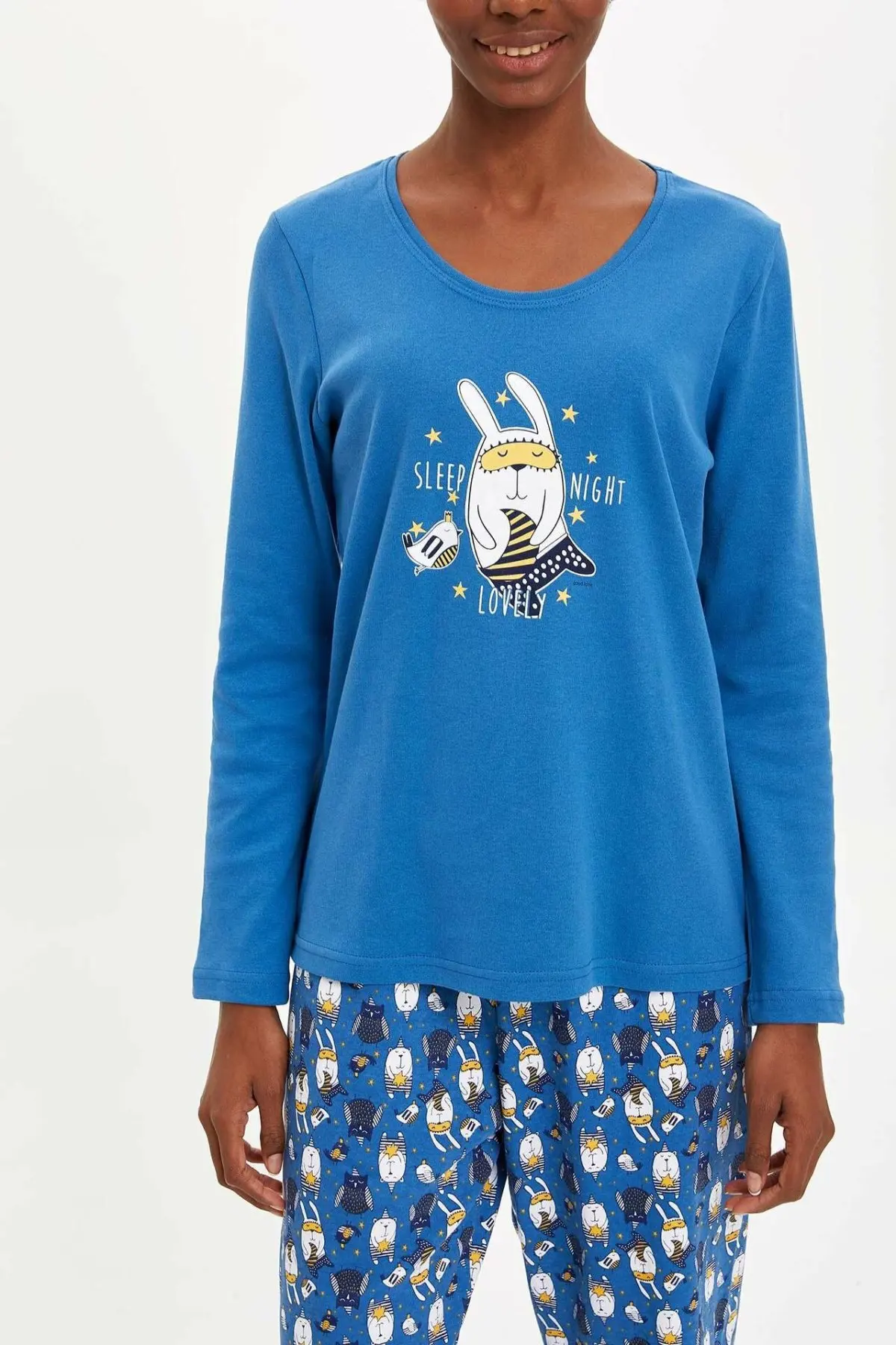 Дефакто женские Зимние Вязаные домашние наборы повседневные синие/красные