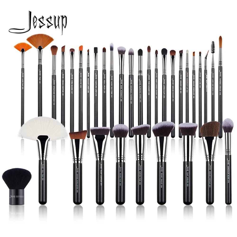 Jessup Professional Makeup brushes 34pcs Synthetic Foundation Contour Powder Blush Highlighter Eyeshadow Concealer Eyebrow