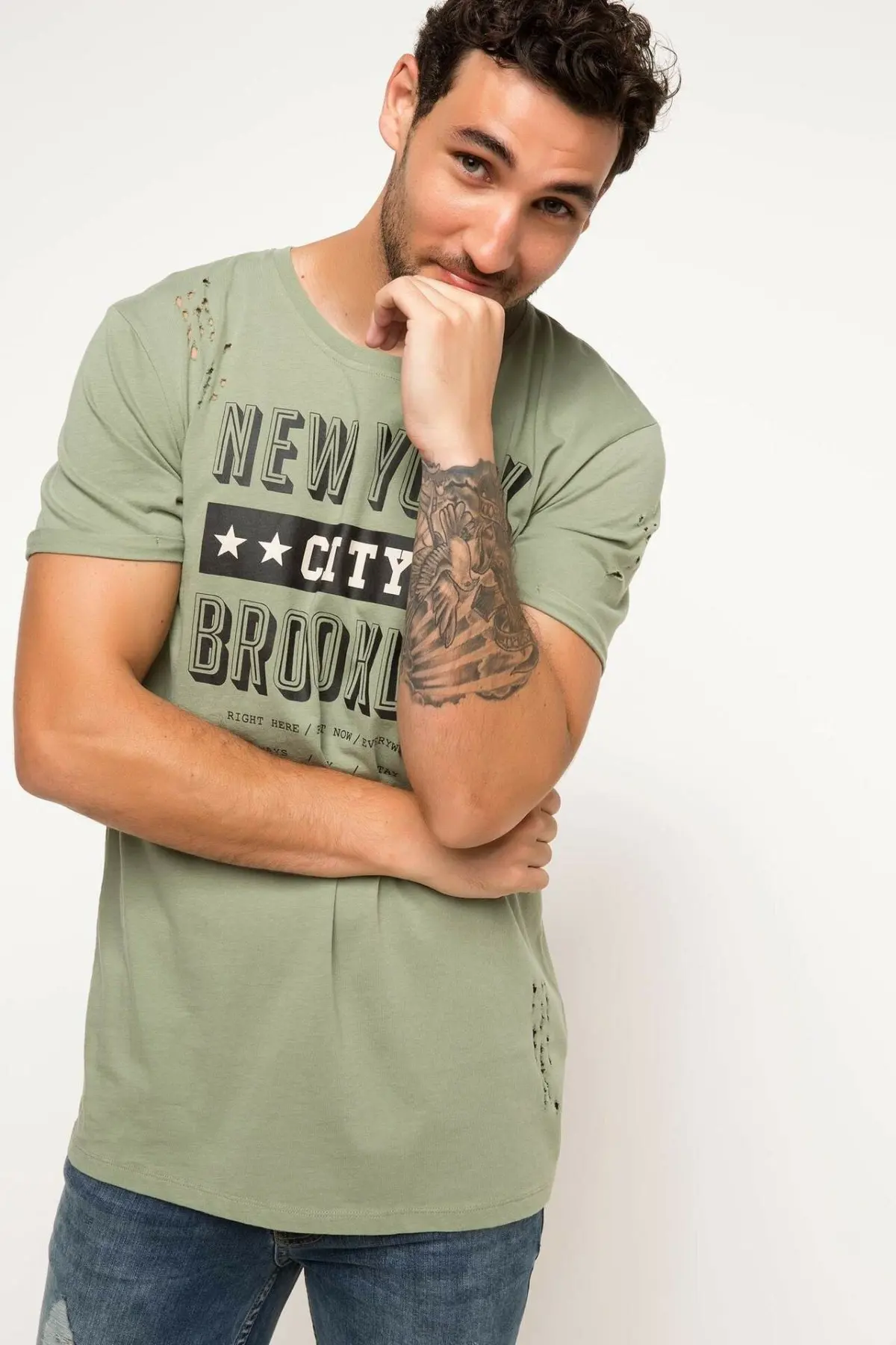 DeFacto мужская летняя футболка с круглым вырезом и буквенным принтом топы Модные