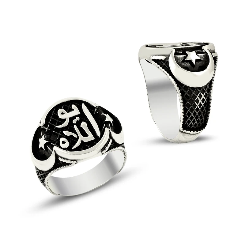 925 Silver Handcraft Moon Star Arabic Rings for Men