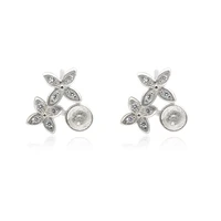 2pcs 925 sterling silver flower ear stud findings earrings settings 11x11mm with platinum plated zirconia for half drilled beads