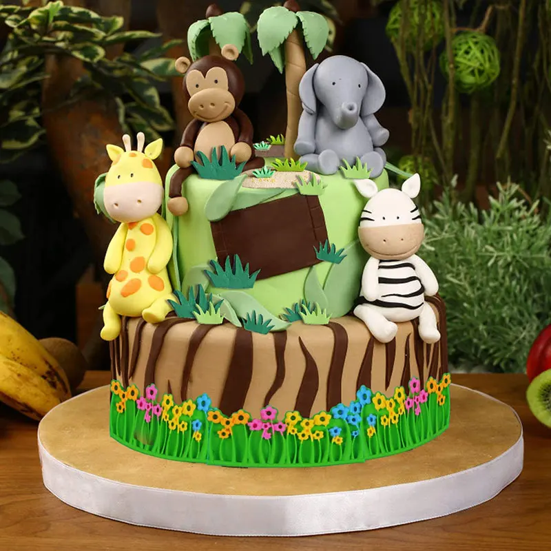 Силиконовая форма в стиле джунглей сафари животные трава лужайка цветок