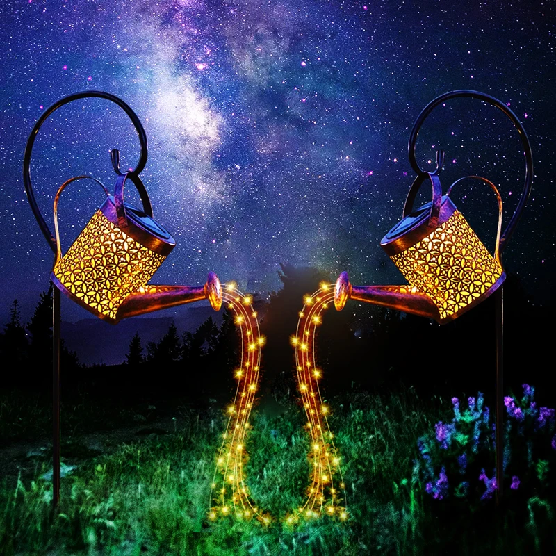 

Solar Garden Hollow Out Lights Outdoor Waterproof Metal Watering Can Sprinkles Fairy Light For Patio Yard Balcony House Decor