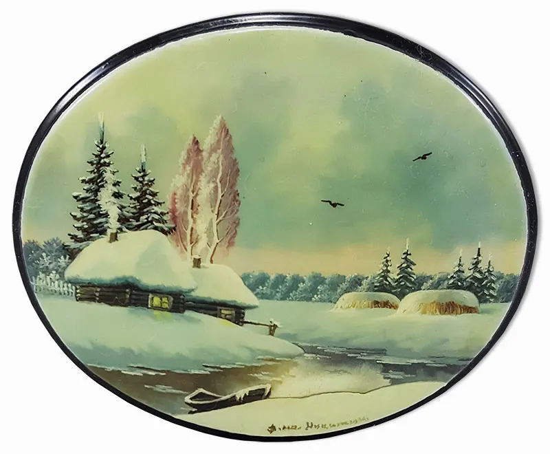 Шкатулка лаковая Федоскино Зимний Пейзаж