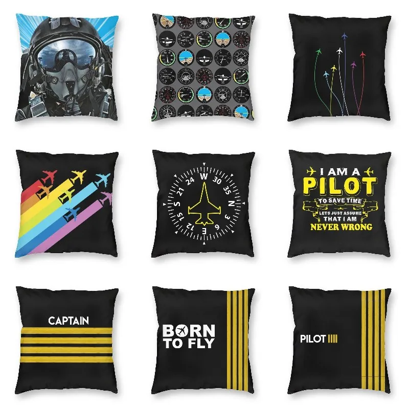 

Fighter Pilot Cushion Cover 40x40 Home Decor Print Aviation Airplane Aviator Throw Pillow Case for Car Double-sided