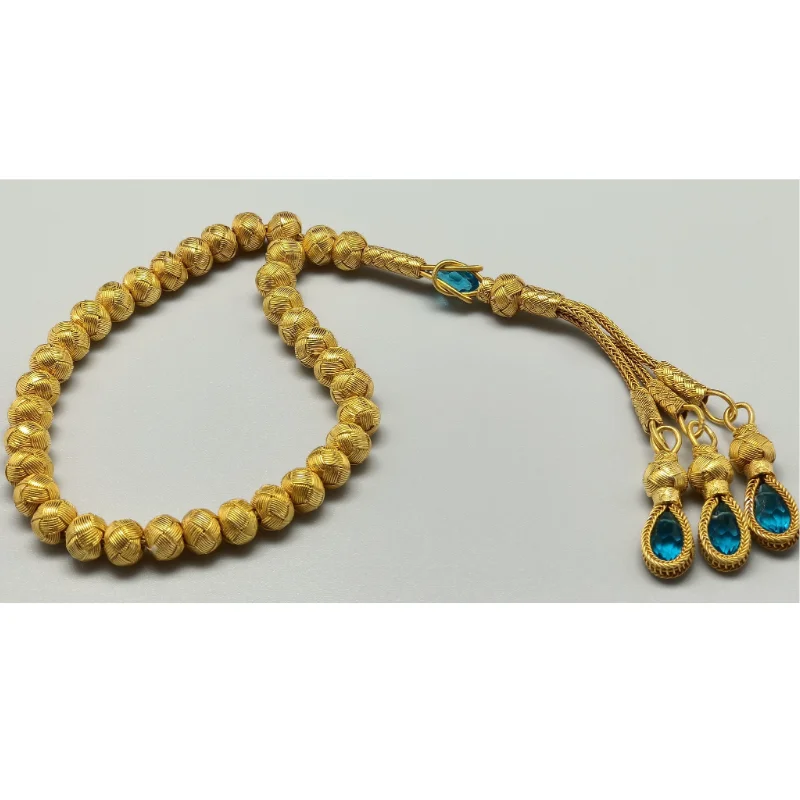 Trabzon Kazaz 9 mm hand-knitted 1000 sterling silver 24-carat gold plated Prayer beads Rosary Tasbeeh Tesbih  Ottoman globe cut
