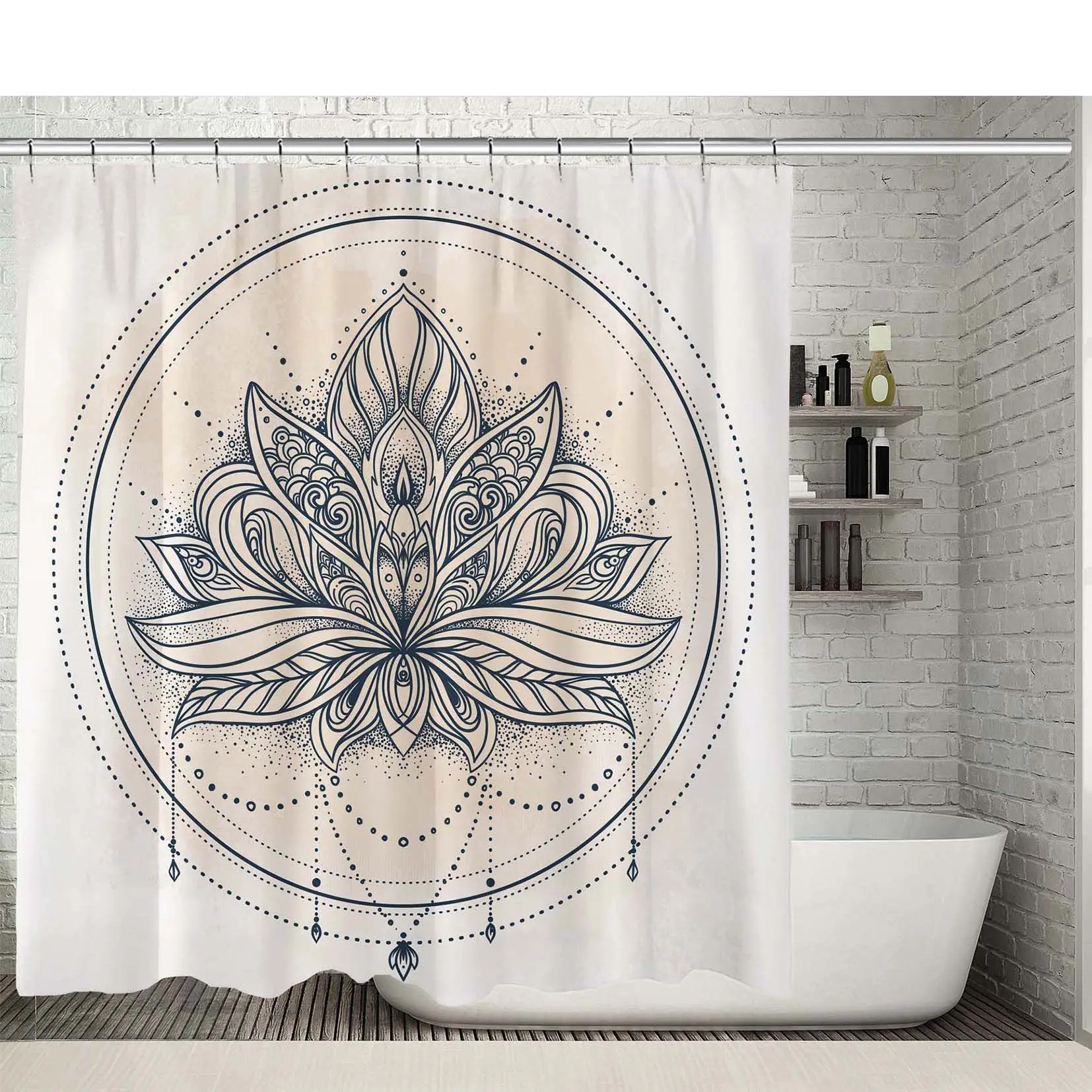 Занавеска для душа декоративный цветок лотоса этнический Мистик рисунок Пейсли