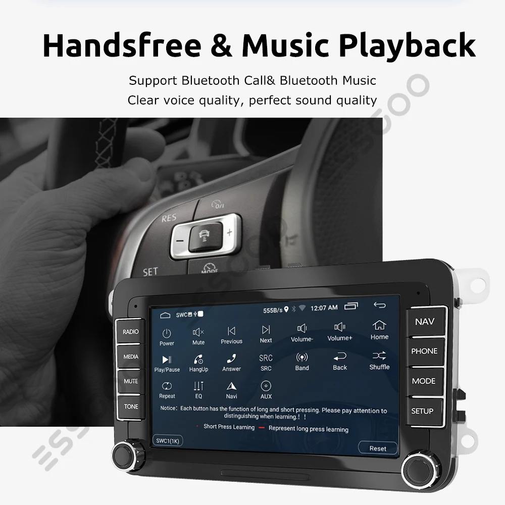 $89.45 ESSGOO 7'' Android 2 Din Car Radio Stereo FM RDS Bluetooth WiFi GPS Navigation Autoradio For Volkswagen VW Caddy Golf Skoda Seat