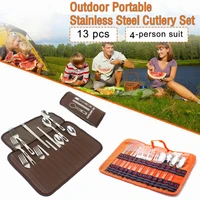 outdoor picnic cookware set stainless steel fork knife utensil spoon set campping tableware bbq