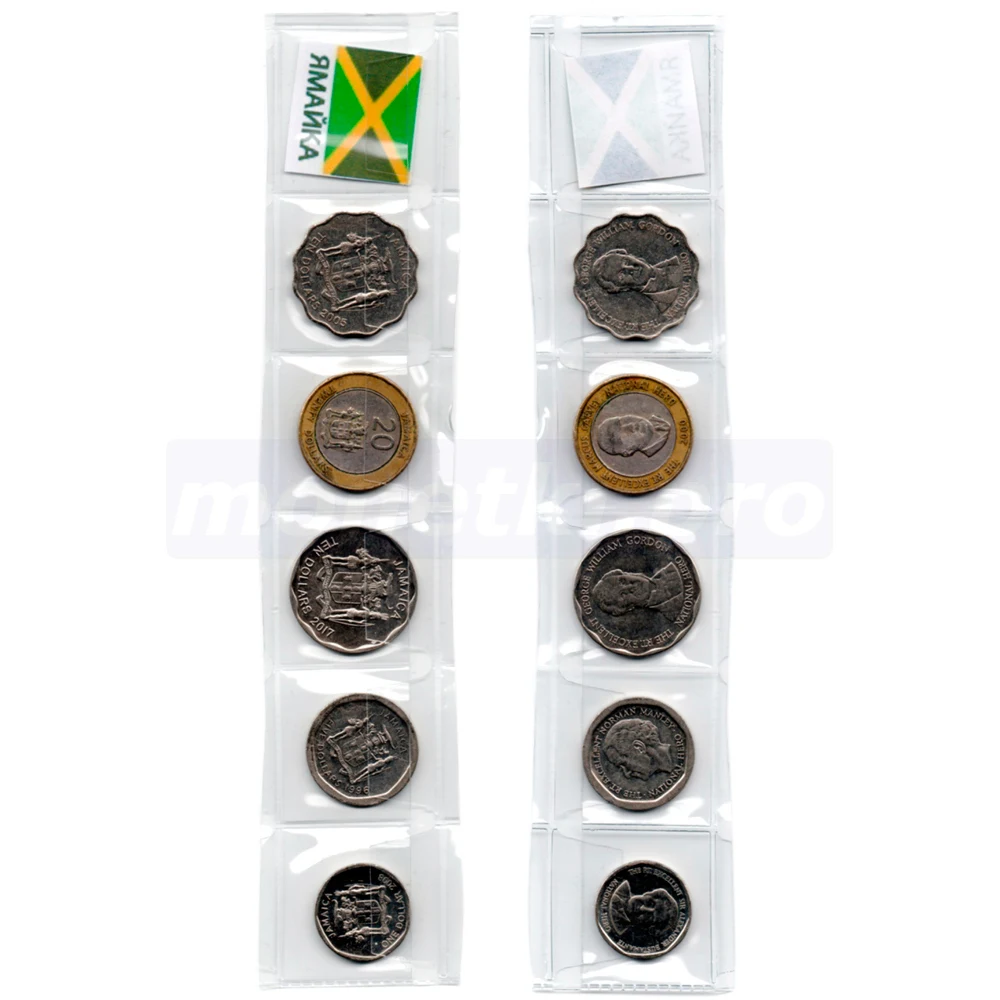 Монеты Ямайки. Комплект из 5-ти монет номиналом 1 5 10 20 долларов (1994-2018 гг) - купить по