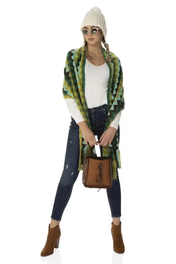 9158 Missoni узорный зеленый толстый шарф| |