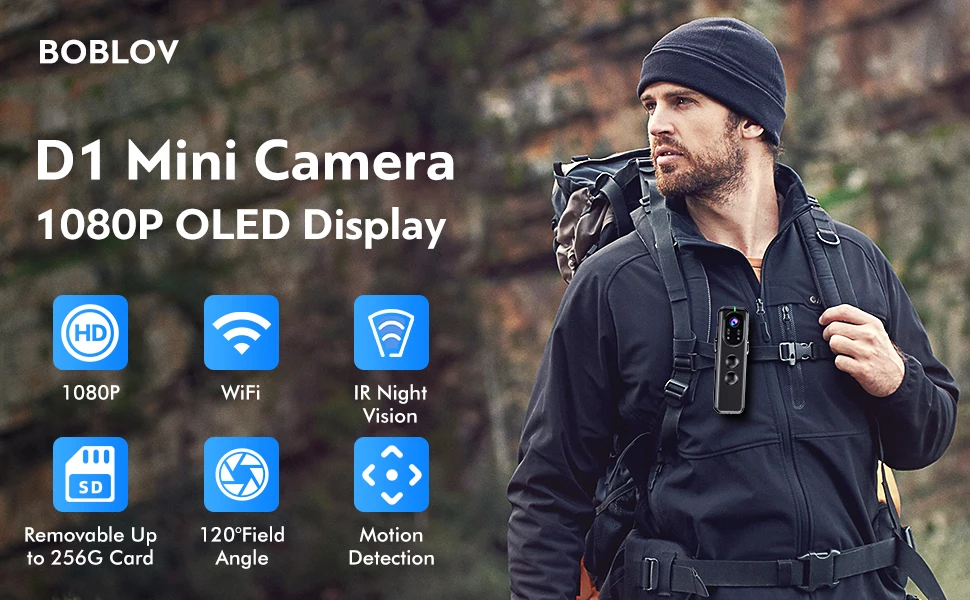 Мини-камера BOBLOV D1 с функцией ночного видения и поддержкой Wi-Fi 1080P - купить по