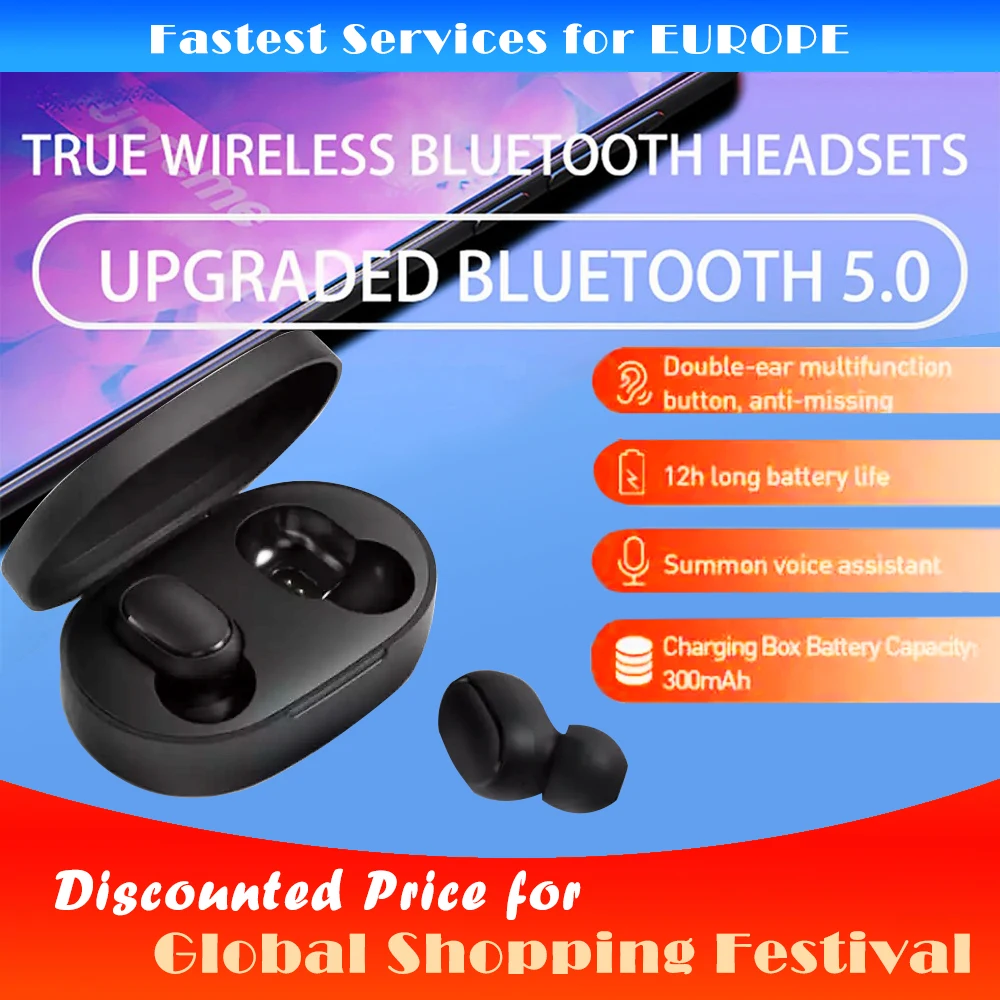 TWS стереонаушники Xiaomi Redmi Airdots с поддержкой Bluetooth 5 0 и зарядным футляром на 300 мА ·