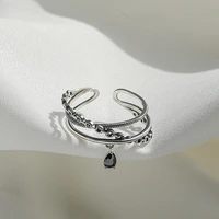 korea trendy three layers chain cross ring 2022 punk geometric water drop crystal zircon opened rings for women jewelry gift