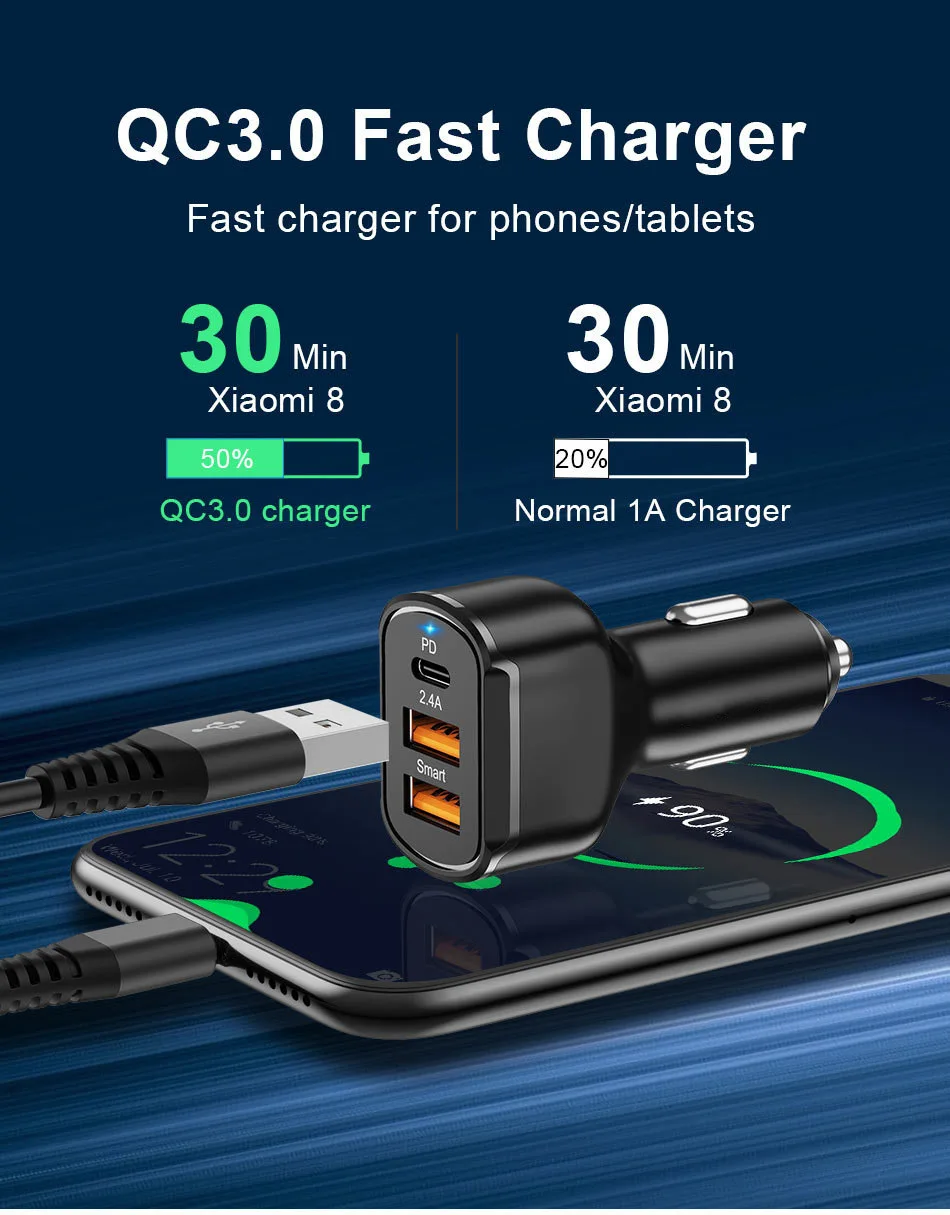 30W PD USB Type C Car Charger Quick Charge For iPhone 12 11 Pro Max Xiaomi Huawei Samsung QC 3.0 Car Phone Charger Fast Charging