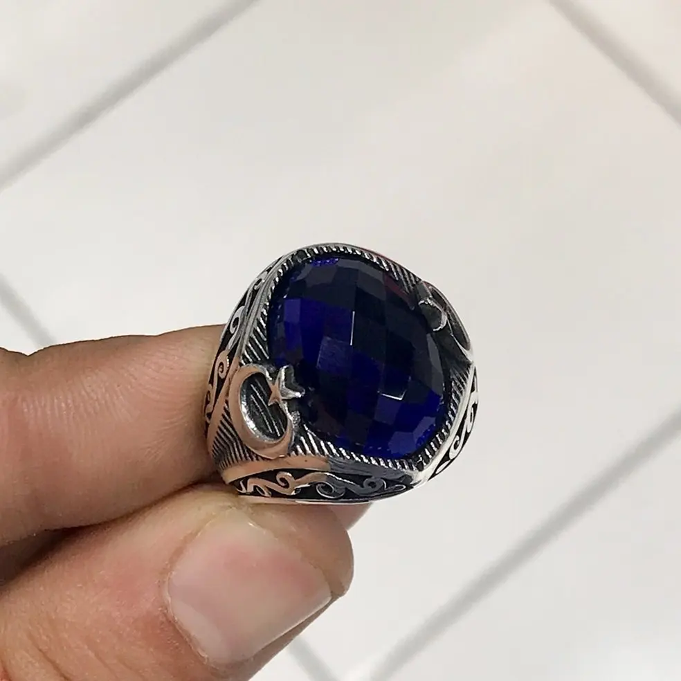 

Sapphire Stone Special Design the Moon the stars Silver Men 'S Ring