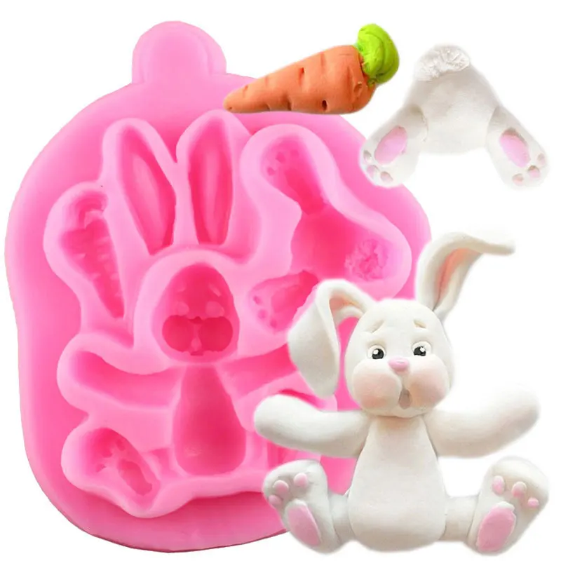 

Cartoon Rabbit Easter Silicone Mold Resin Clay Candy Molds Baby Party Cupcake Topper Chocolate Fondant Cake Decorating Tools