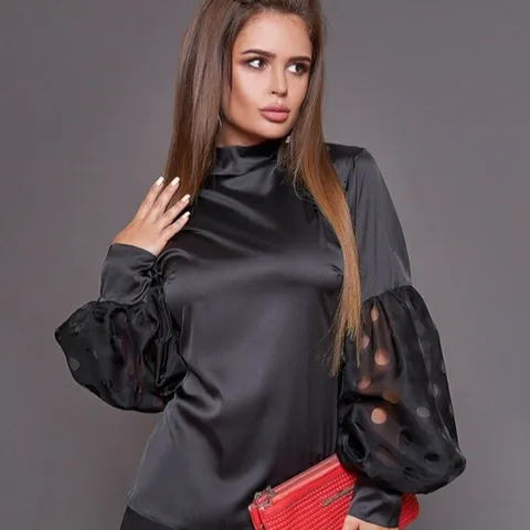 Women's blouse women's blouse black/white color three-dimensional sleeves article 33/34