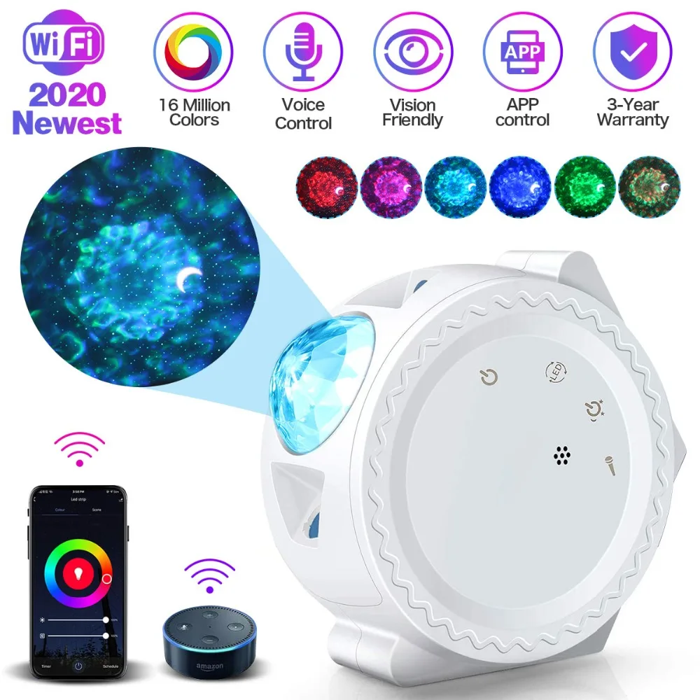 

Цветной Галактический проектор с Wi-Fi, проектор звездного неба, ночник с голосовым управлением через USB, детский Романтический проектор звез...