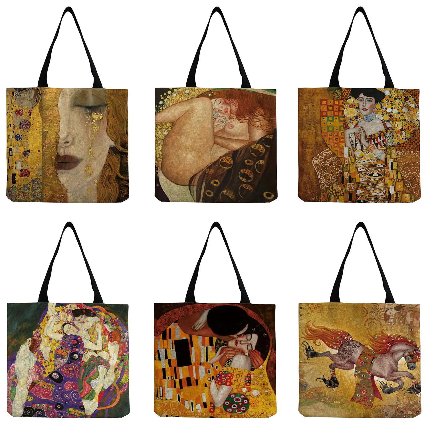 Golden Oil Painting Tears Tote Bag Gustav Klimt Ladies Fashion Handbag Eco Reusable Shoulder Shopping Bags Outdoor Beach Bag