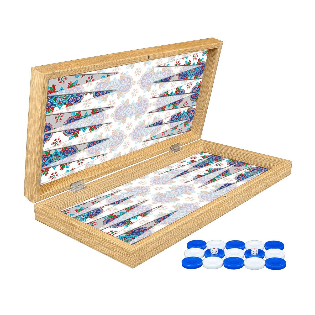 Tile Patterned Luxury Backgammon Game Set Wooden Big Size Board With Chips Checkers Dices Pieces For Gift Deck Box enlarge
