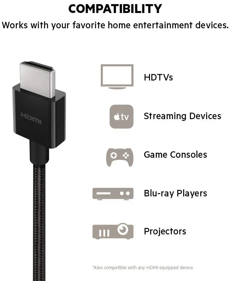 Кабель Belkin Ultra HD High Speed 4К/8К HDMI 2.1 (AV10176bt1M BLK) 1м (Black)|Компьютерные кабели и разъемы| |