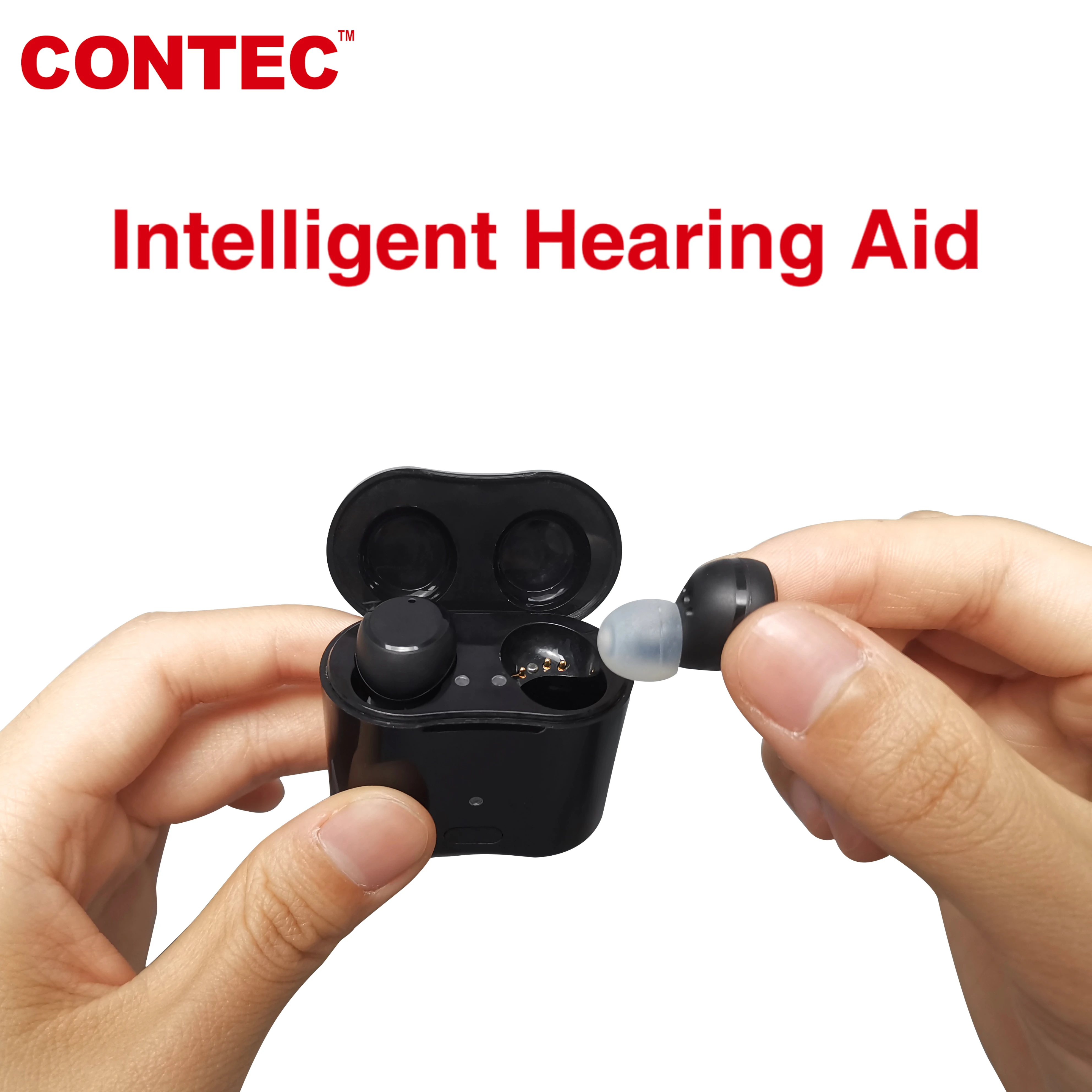 

CONTEC Rechargeable Invisible Hearing Aid For Adults Seniors, Magnetic Contact Charging Box,Mini Sound Amplifier Earbuds