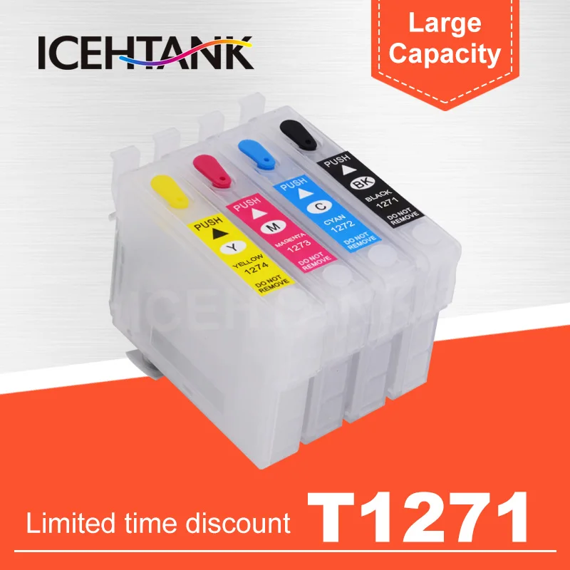 

ICEHTANK Refillable Ink Cartridge For Epson T1271 For Epson Stylus NX530 NX625 Workforce 60 545 630 633 635 645 Printer