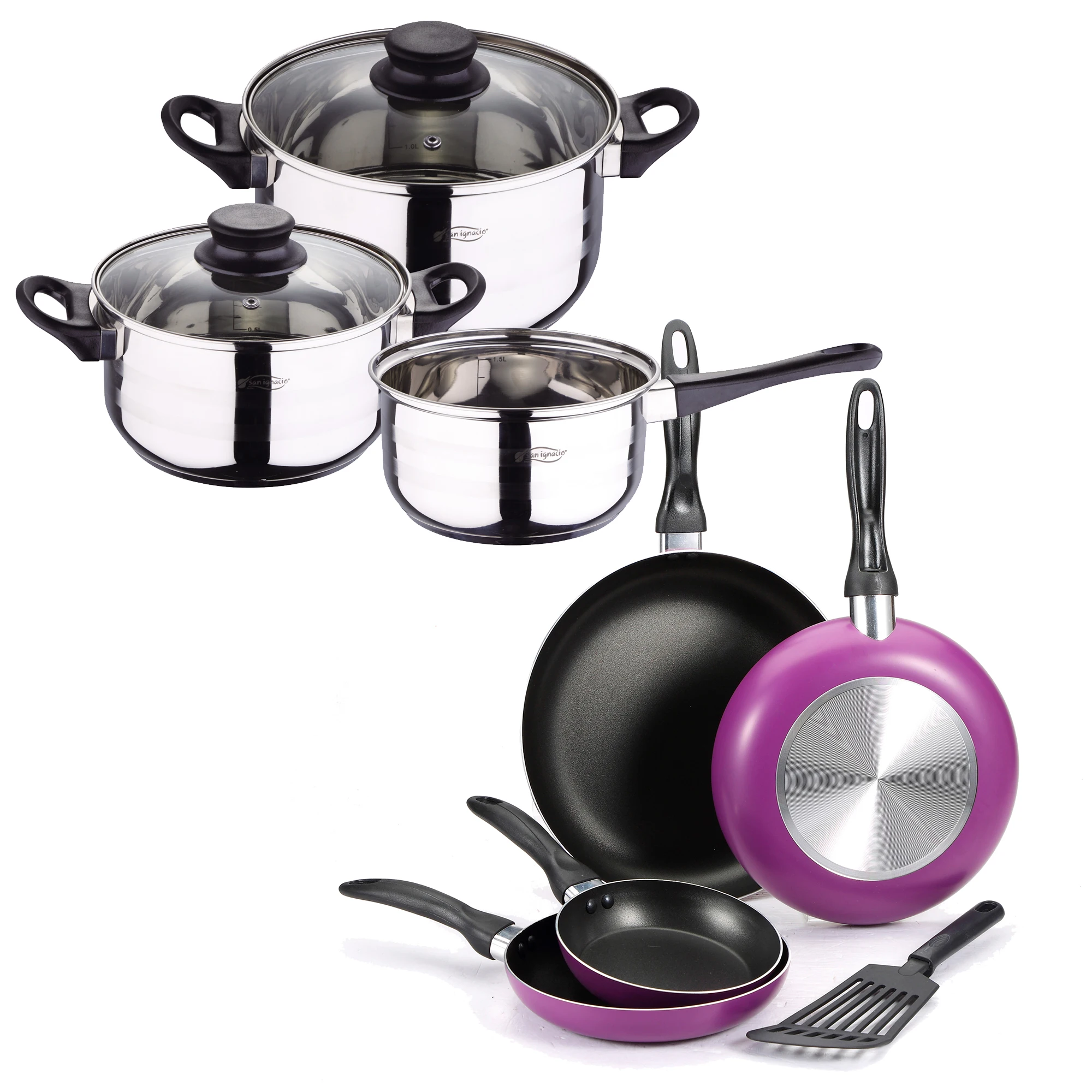 5 шт. кухонный аккумулятор из нержавеющей стали с комплектом сковородки San ignдвоо