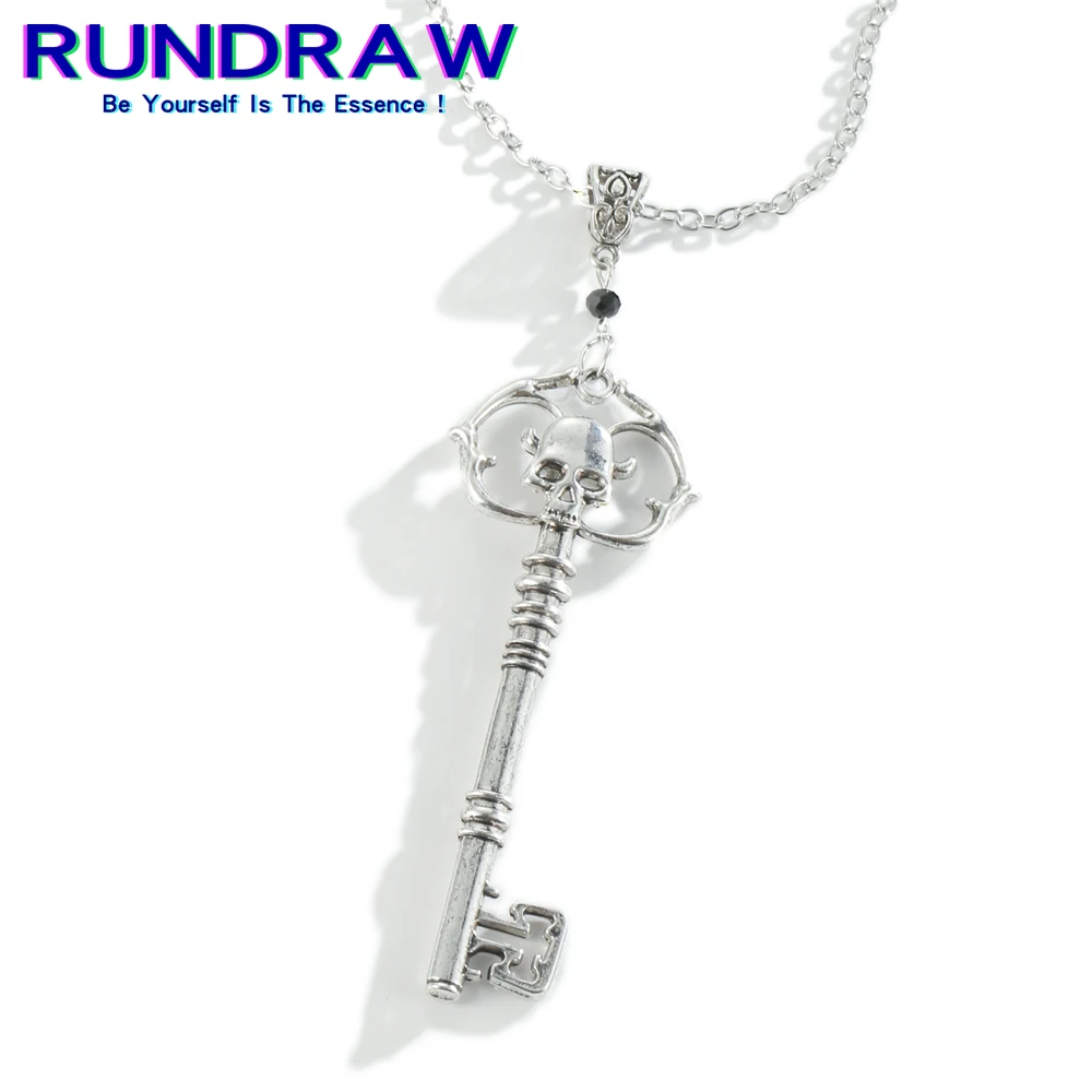 

Rundraw Punk Antique Silver Skeleton Key Necklace Creativity Pendant Charm Statement Jewelry Novelty Gothic Style Men Women Gift