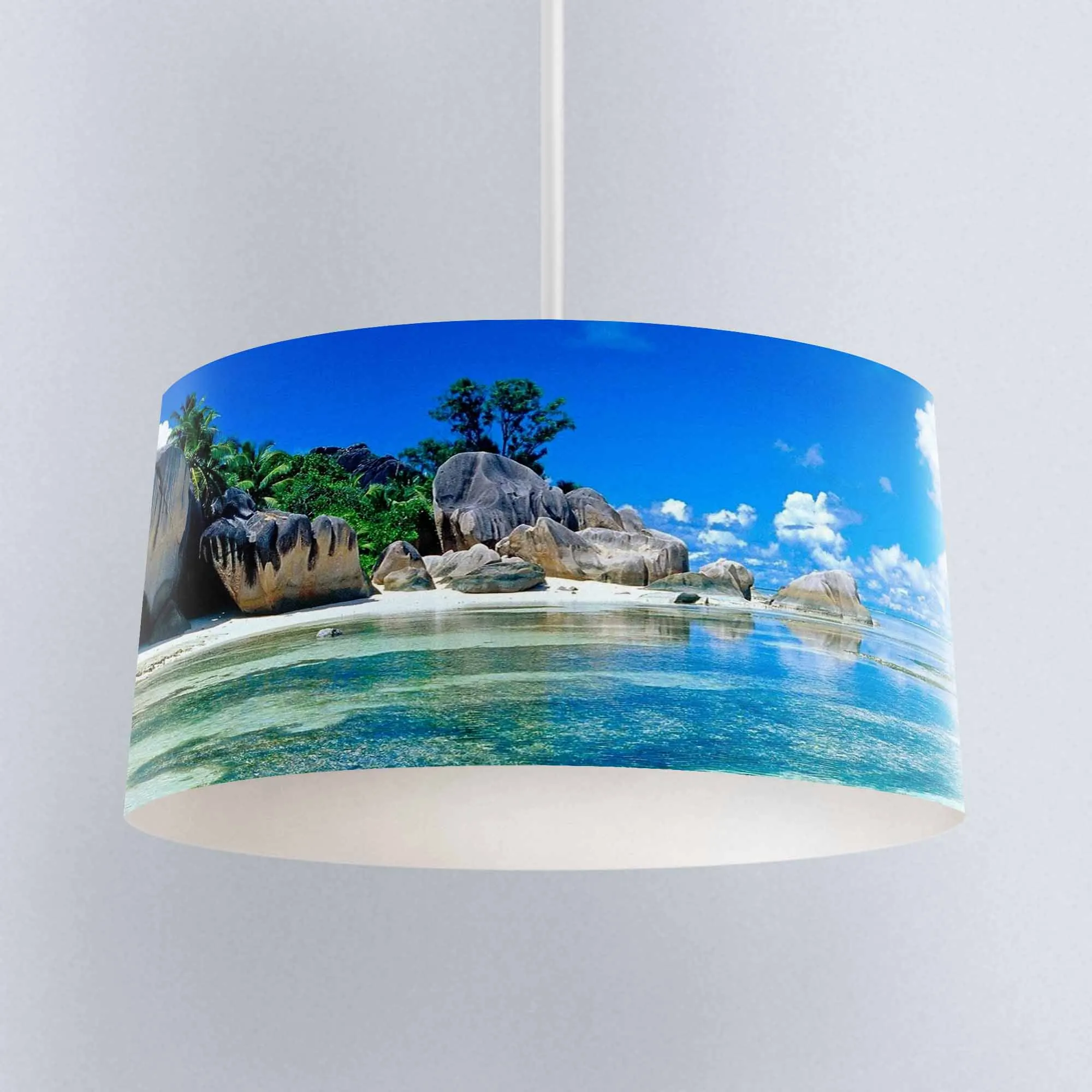 Еще тропический остров пляж море цифровые печатные люстра из ткани лампы барабан