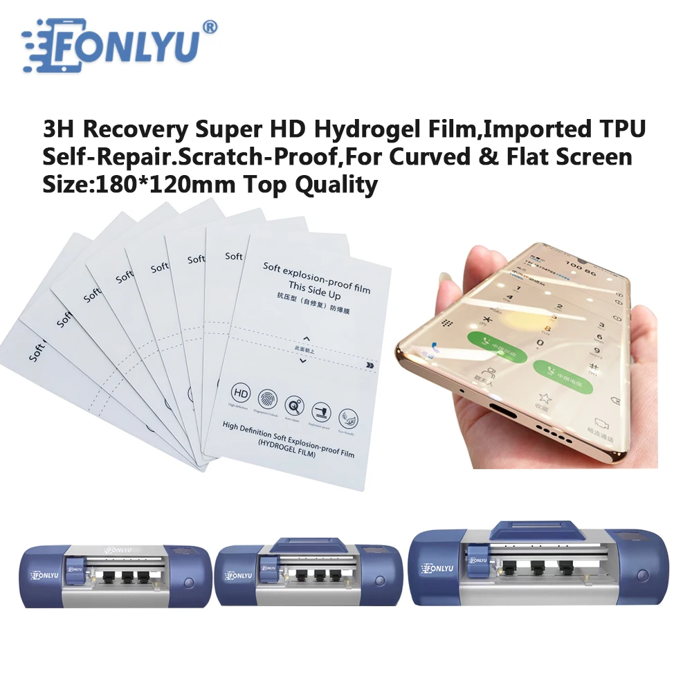 FONLYU-Pel&iacute;cula de hidrogel de recuperaci&oacute;n 3H, Compatible con m&aacute;quina de corte de pel&iacute;cula protectora de pantalla, corte de tel&eacute;fono, pel&iacute;cula frontal, 100 unids/lote-0