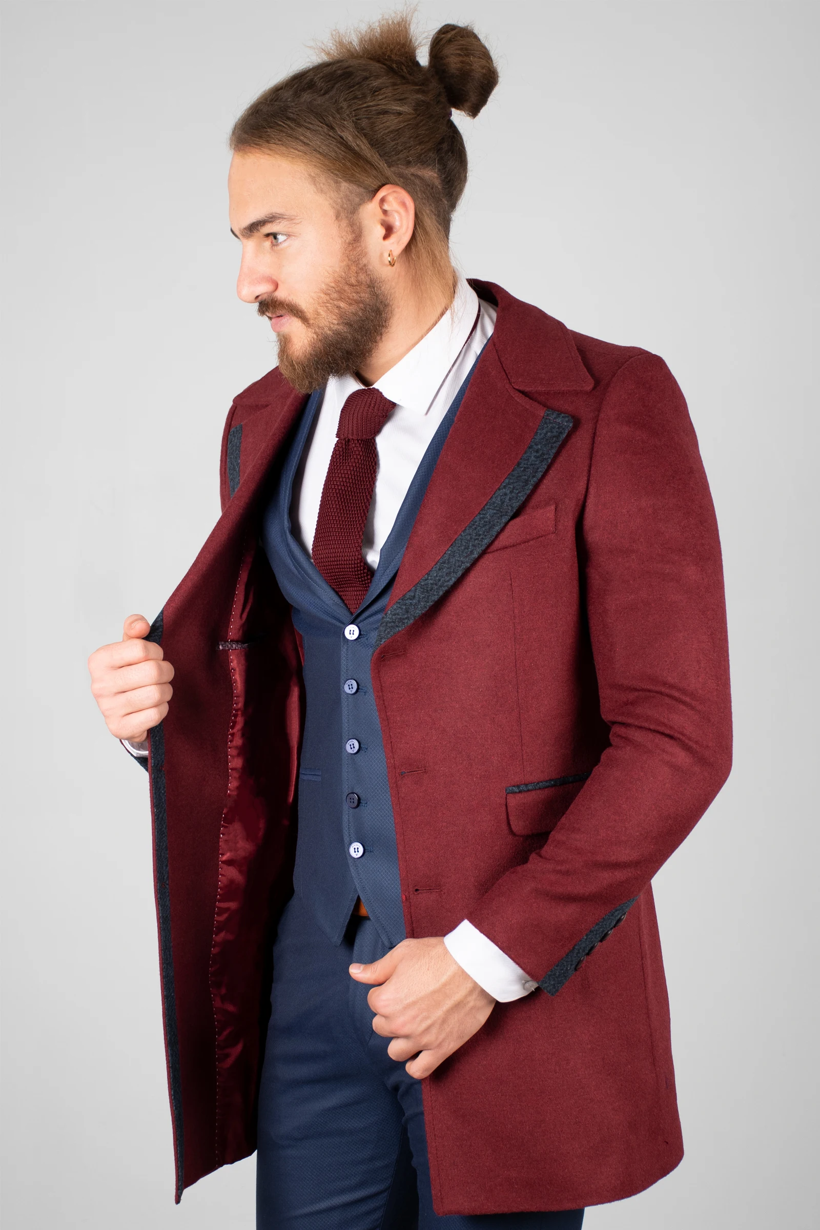 Мужское темно-бордовое пальто DeepSEA, роскошное спортивное пальто со штампами, пальто с воротником-шалью, облегающее повседневное длинное пал... от AliExpress WW