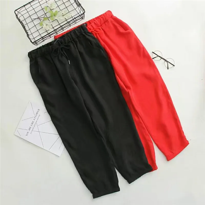

2021 new fashion and popular women's solid color tie casual trousers 898