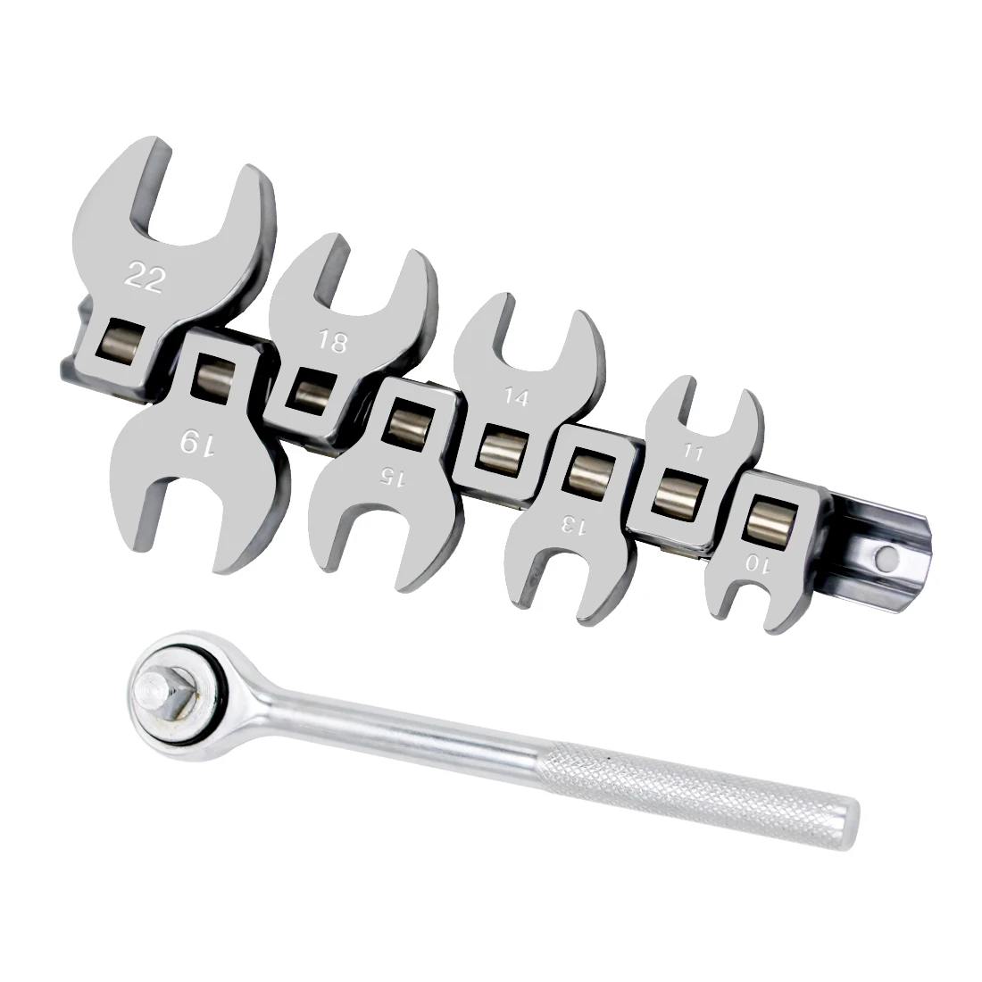 

8Pcs 3/8 Inch Drive Crowfoot Wrench Set 10-22mm Metric/S A E Imperial Crow Foot Keys Set and 45 Teeth Ratchet Spanner Multitool