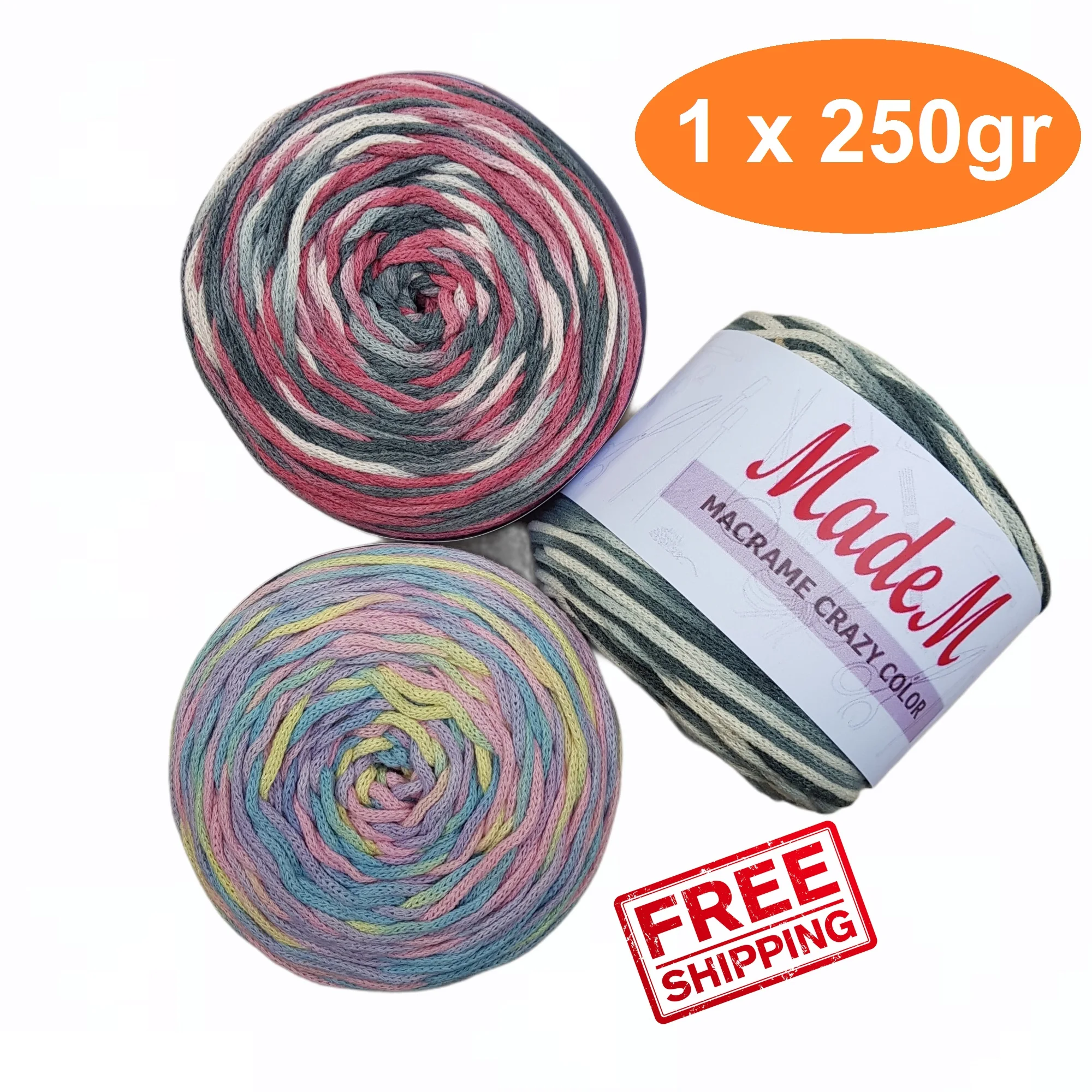 

MadeM Macrame Crazy Color Yarn 250gr-130mt Cake Variegated Hand Knitting Crochet Thread Strand %80 Cotton Home Accessories Rug