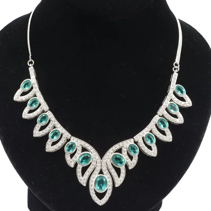 Женское серебряное ожерелье с голубым аквамариновым белым кубическим цирконием