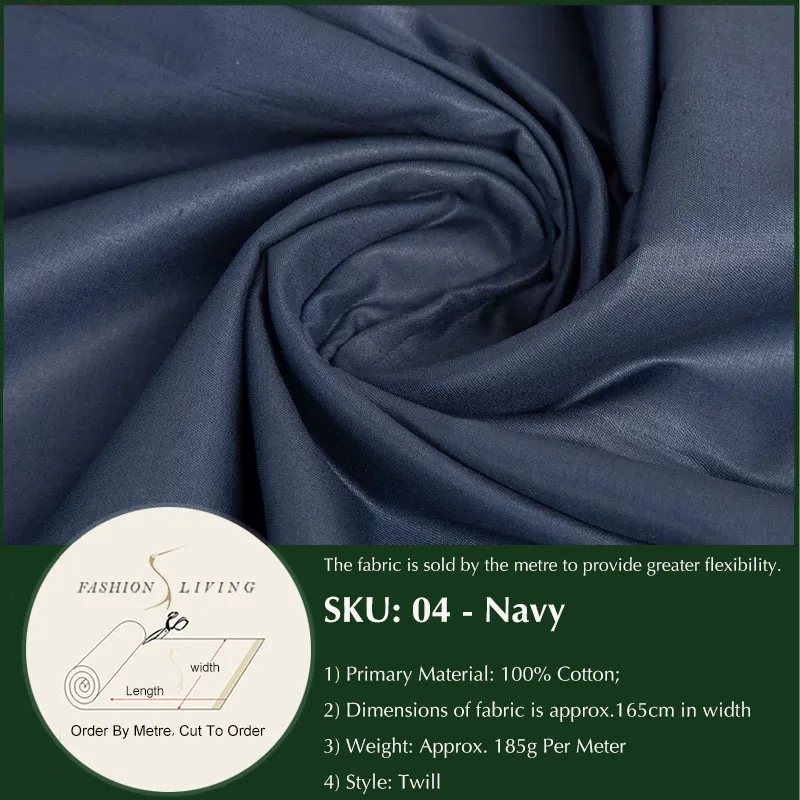 

Solid Color Lightweight Organic Soft Cotton Twill Fashion Fabric Apparel Cloth Sewing Material, 165cm Wide