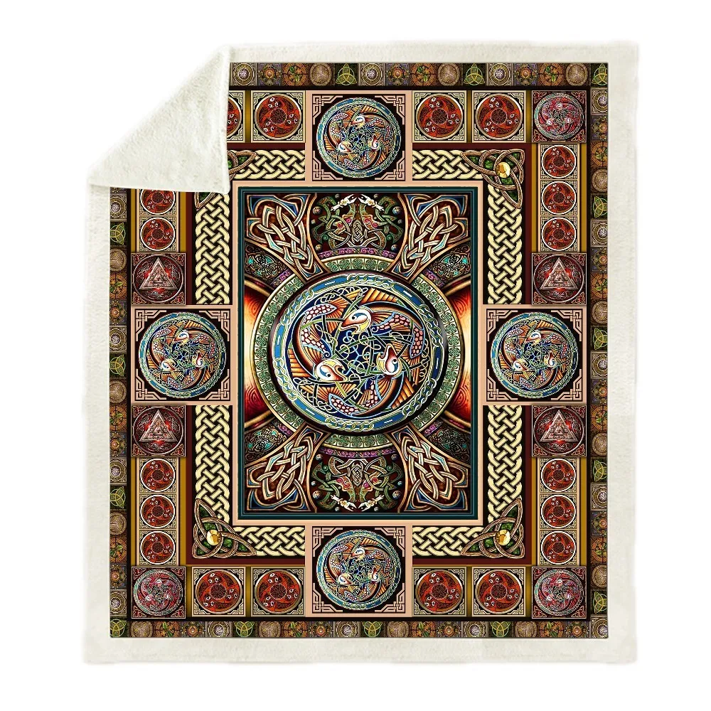 Плюшевое покрывало с принтом мандалы для кемпинга шерпа флисовое домашнее