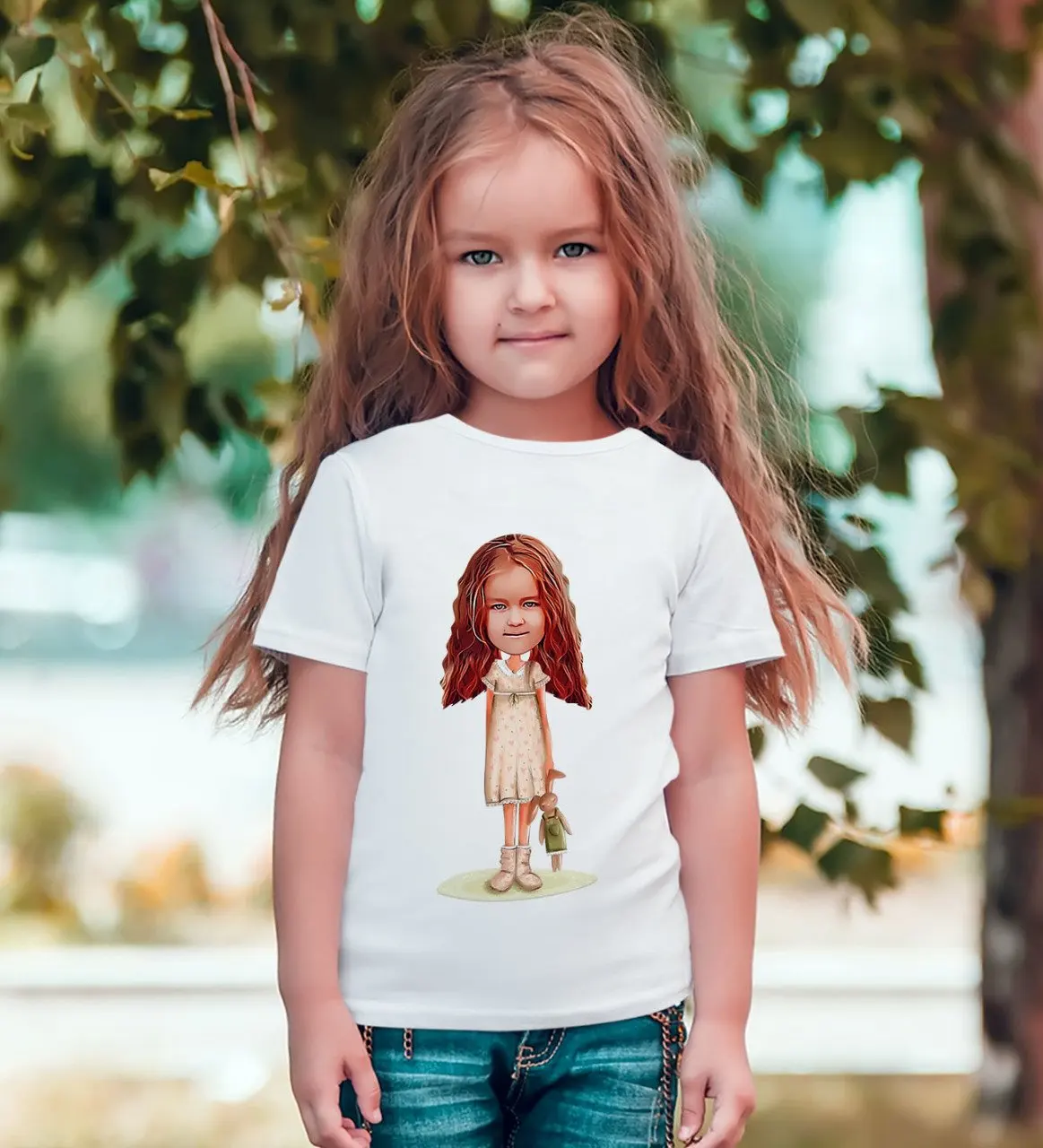 

Персональная женская детская карикатура белого T-Shirt-7