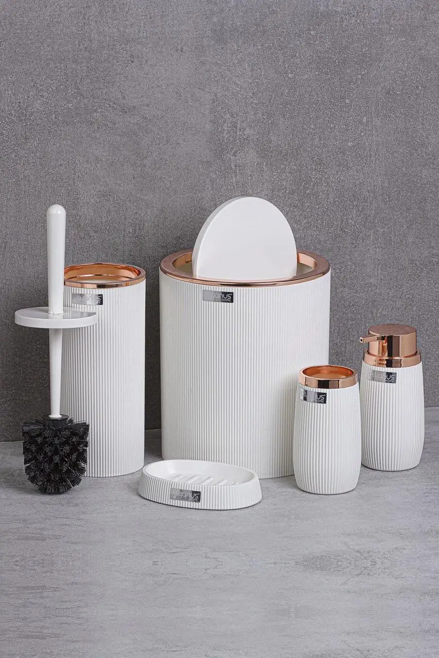 oceanland rose series striped round 5 piece bathroom set toilet brush dustbin dispenser hard plastic free global shipping