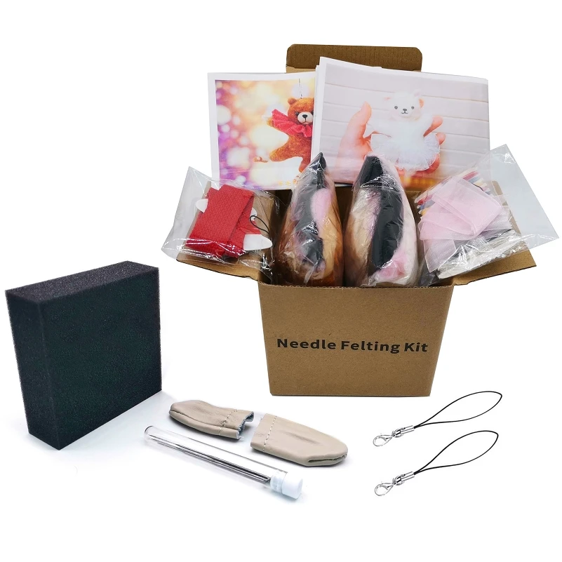 

Needle Felting Kits Dancing Bear and Sheep for Beginner, Felting Mat, Felting Needles, Finger Guards, Instruction, Height 12.5cm
