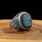 Мужское кольцо из стерлингового серебра 925 пробы с черным цирконием и камнями ферозы, винтажный подарок, мужские кольца всех размеров, Сделано в Турции